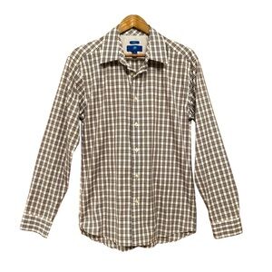 EGARA non-iron Slimfit men’s plaid 100% cotton casual button-down shirt, size L